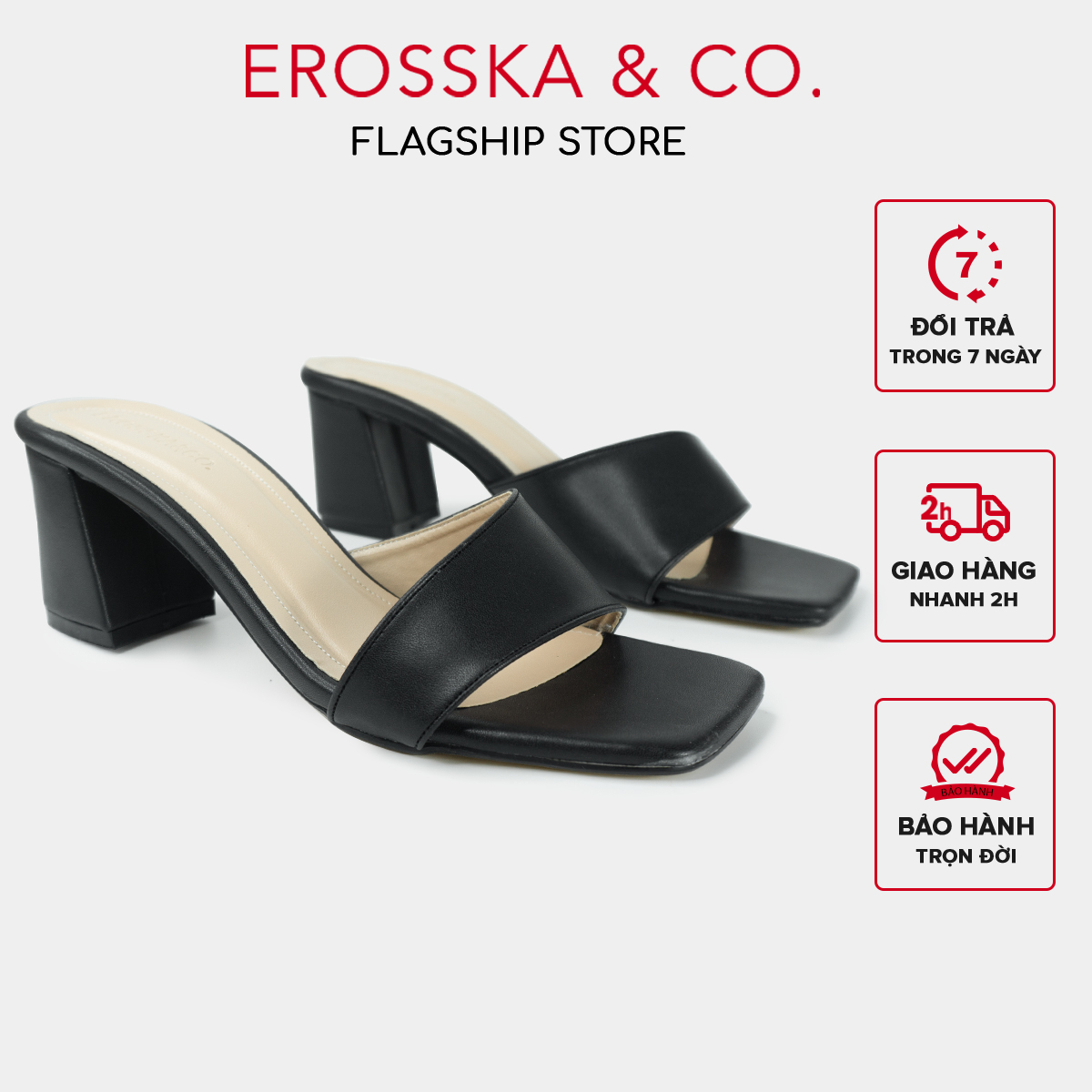 Erosska - Dép cao gót mũi vuông kiểu dáng Hàn Quốc cao 7cm EM084