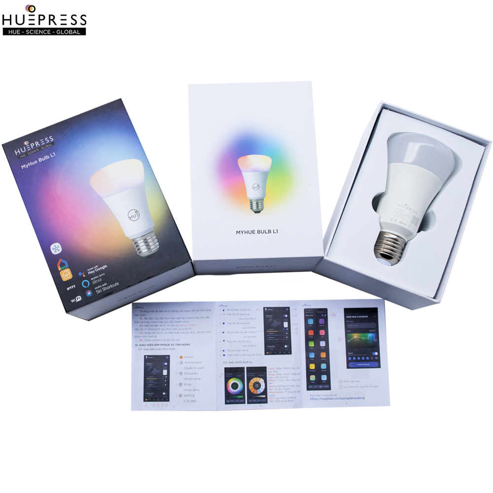 Đèn led thông minh HUEPRESS myHue Bulb L1 cao cấp WIFI 16 triệu màu RGBCW 9W - Điều khiển bằng app