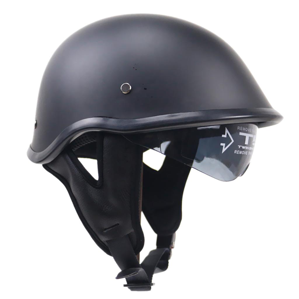 Matte Black Motorcycle Open Face Half Helmet DOT Drop Down Sun Visor M