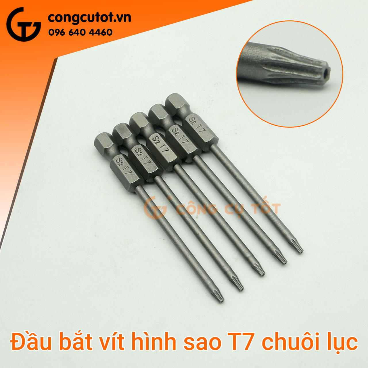 Đầu bắt vít hình sao T7 Φ1.99 dài 75mm chuôi lục thép S2