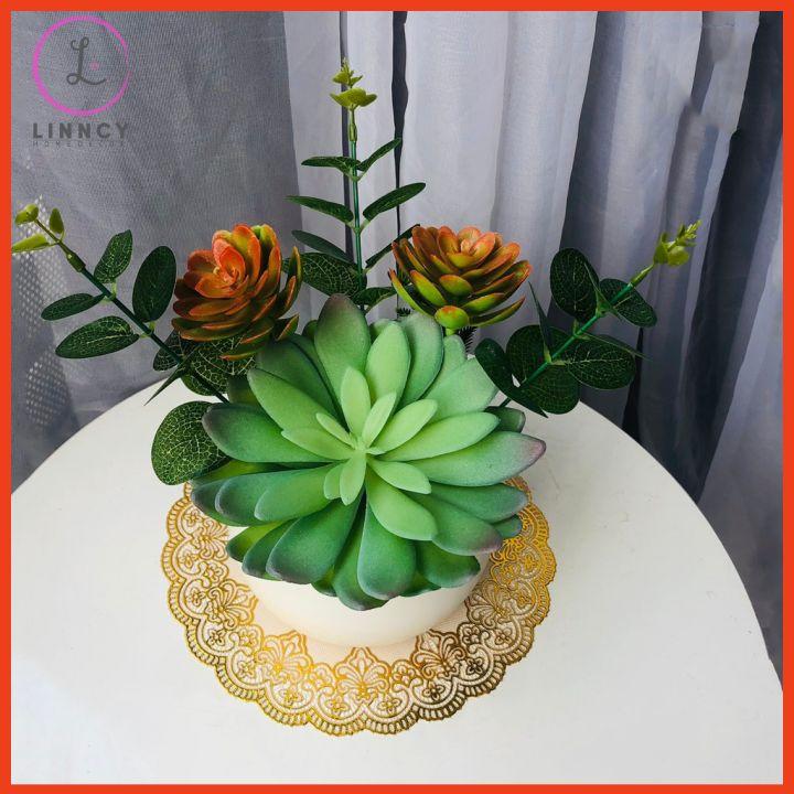 Hoa Giả Chậu Sen Đá Trang Trí Bàn Kệ Tủ Giá Sách Cao 15-20cm