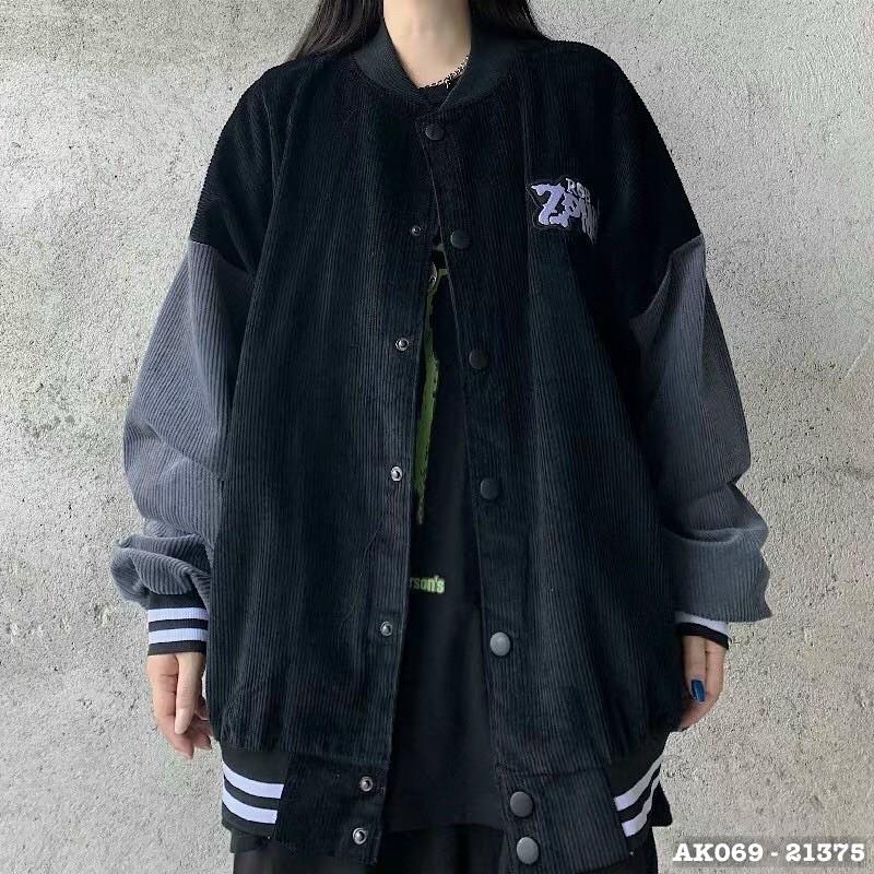 Áo Khoác Bomber Kaki Nhung Tâm Cao Cấp QC Khoác Kaki Form Rộng in 3D ZOMBIE , tay phối màu cực ngầu