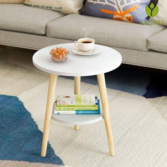 Bàn Decor, trà, cafe Hình Tròn 2 tầng chân cao 50cm phong cách hiện đại