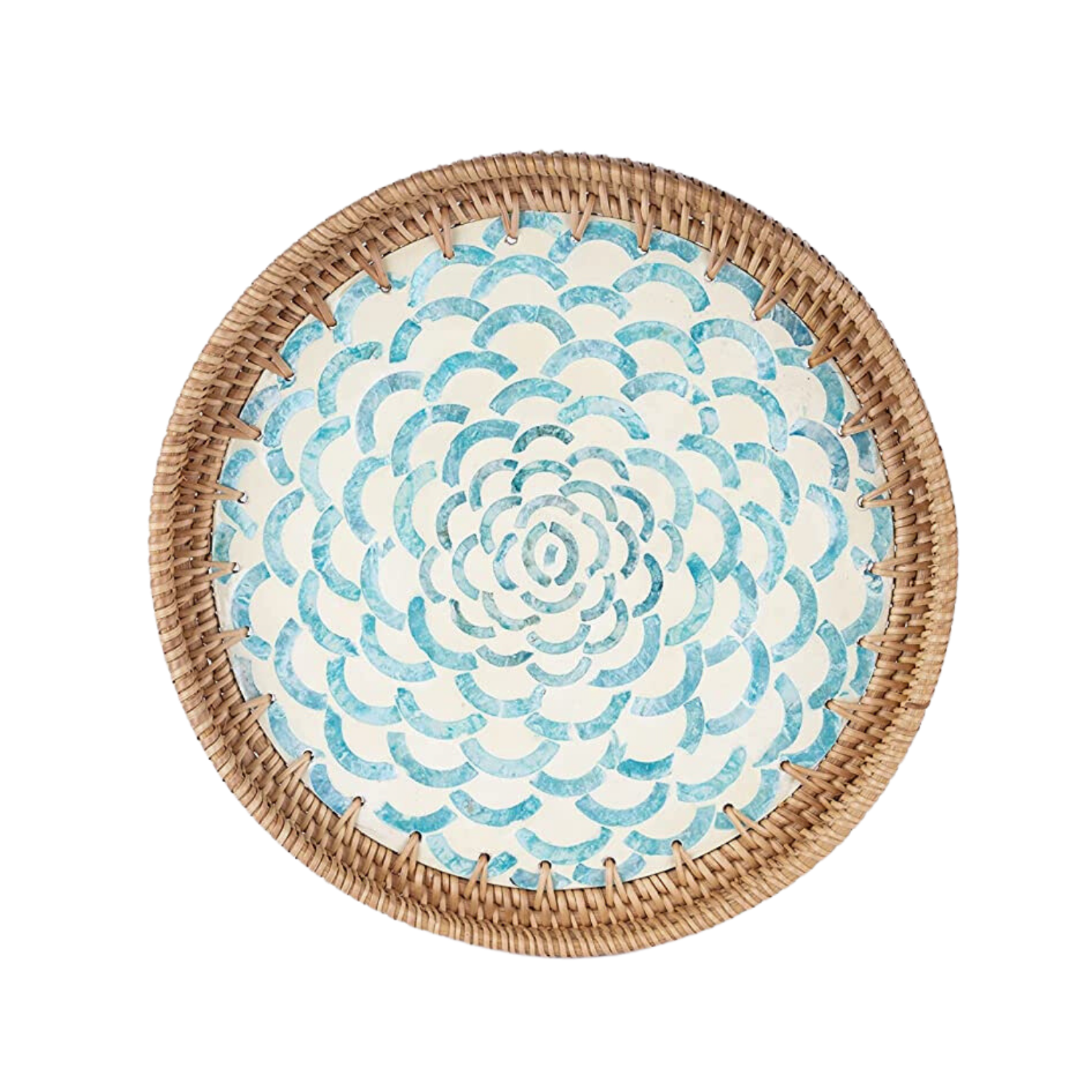 Khay mây đan tròn khảm xà cừ 30cm