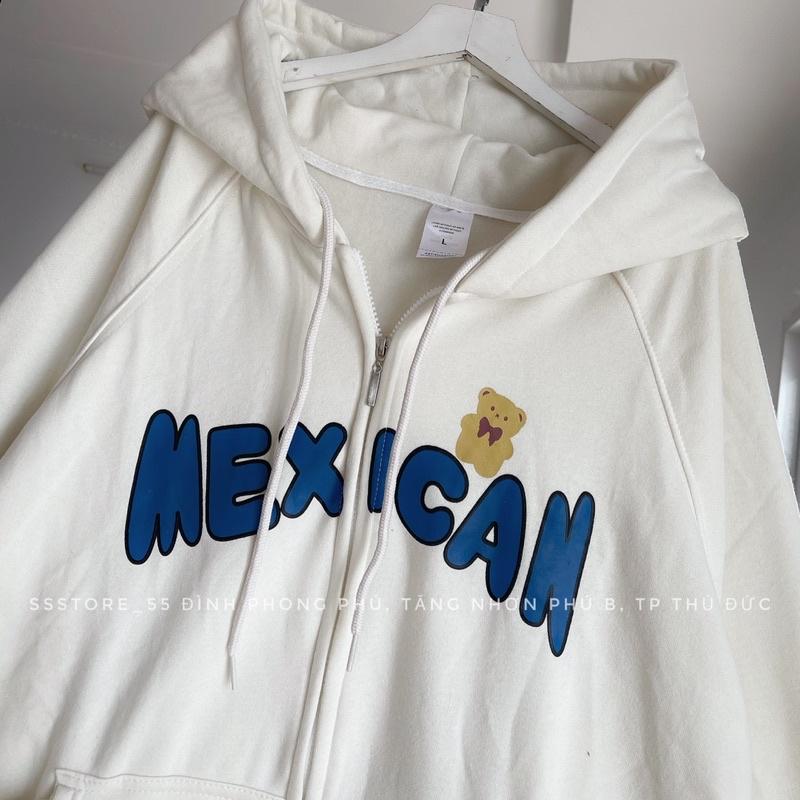 Áo khoác hoodie zip Mexican có nón vải nỉ bông màu trắng, đen form rộng unisex nam nữ - SSSTore