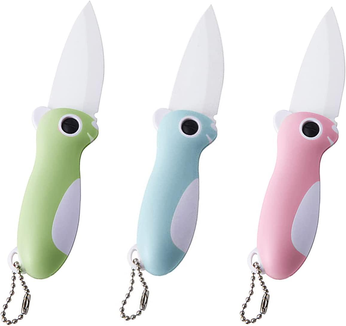 3 mảnh bộ gốm cắt dao gấp túi dao cho du lịch, cắm trại, nhà bếp, phụ nữ, nam giới với 2,3 inch sắc nét lưỡi dao trái cây cầm tay