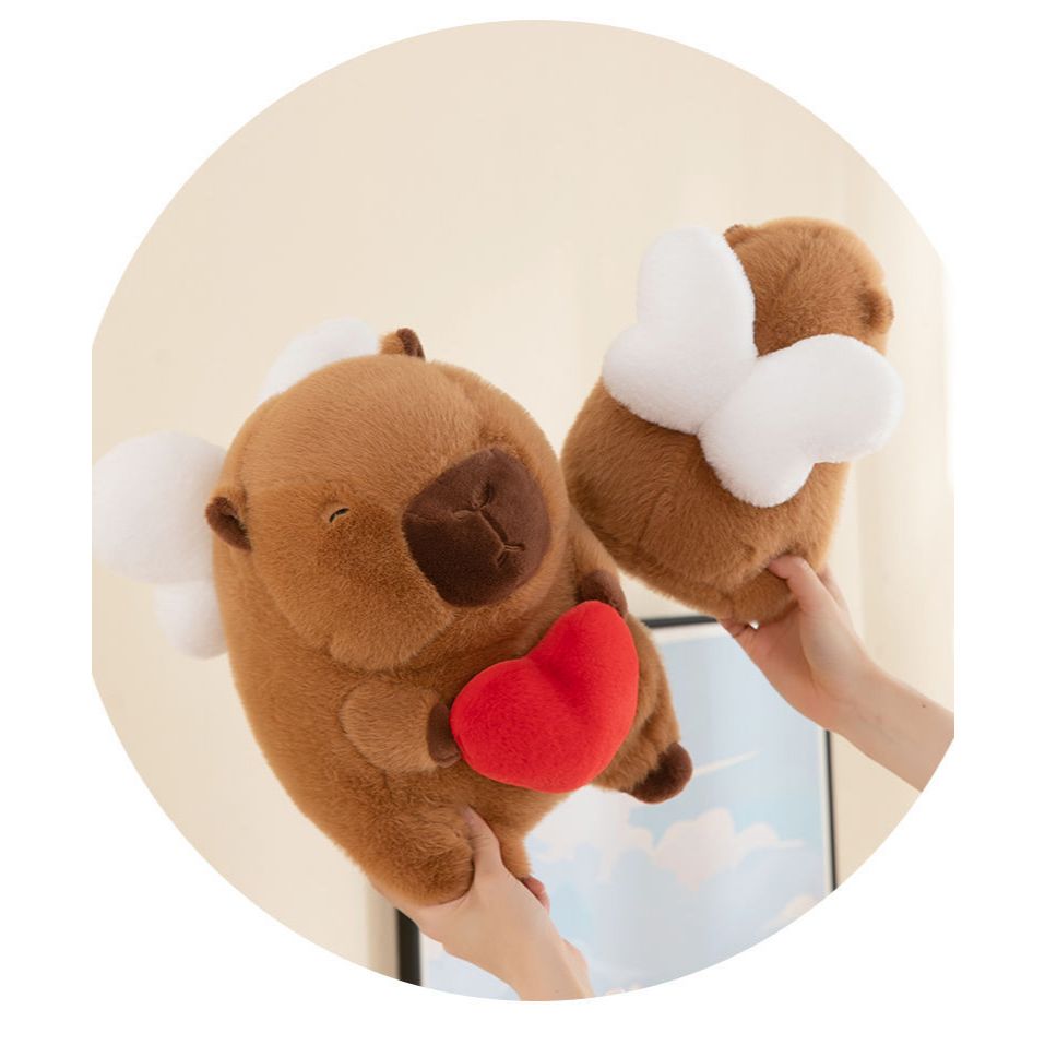 Thú nhồi bông Capybara cánh thiên thần đáng yêu - Size 30cm đến 50cm - Quà tặng gấu bông chuột lang ôm tim cánh trắng êm mịn