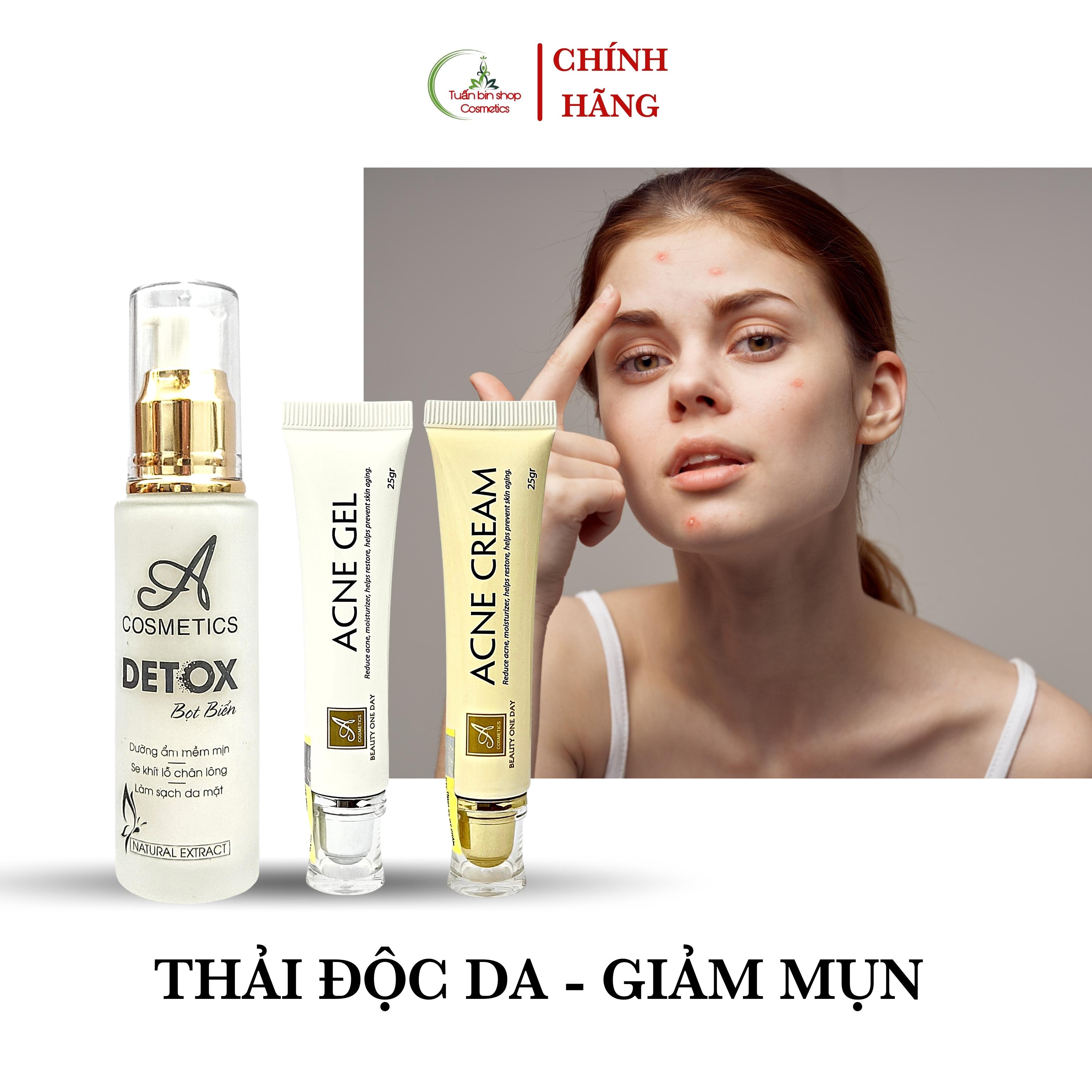 Combo kem giảm mụn, thải độc da, se khít lỗ chân lông Acosmetics, kem giảm mụn siêu tốc độ, detox bọt biển 100g