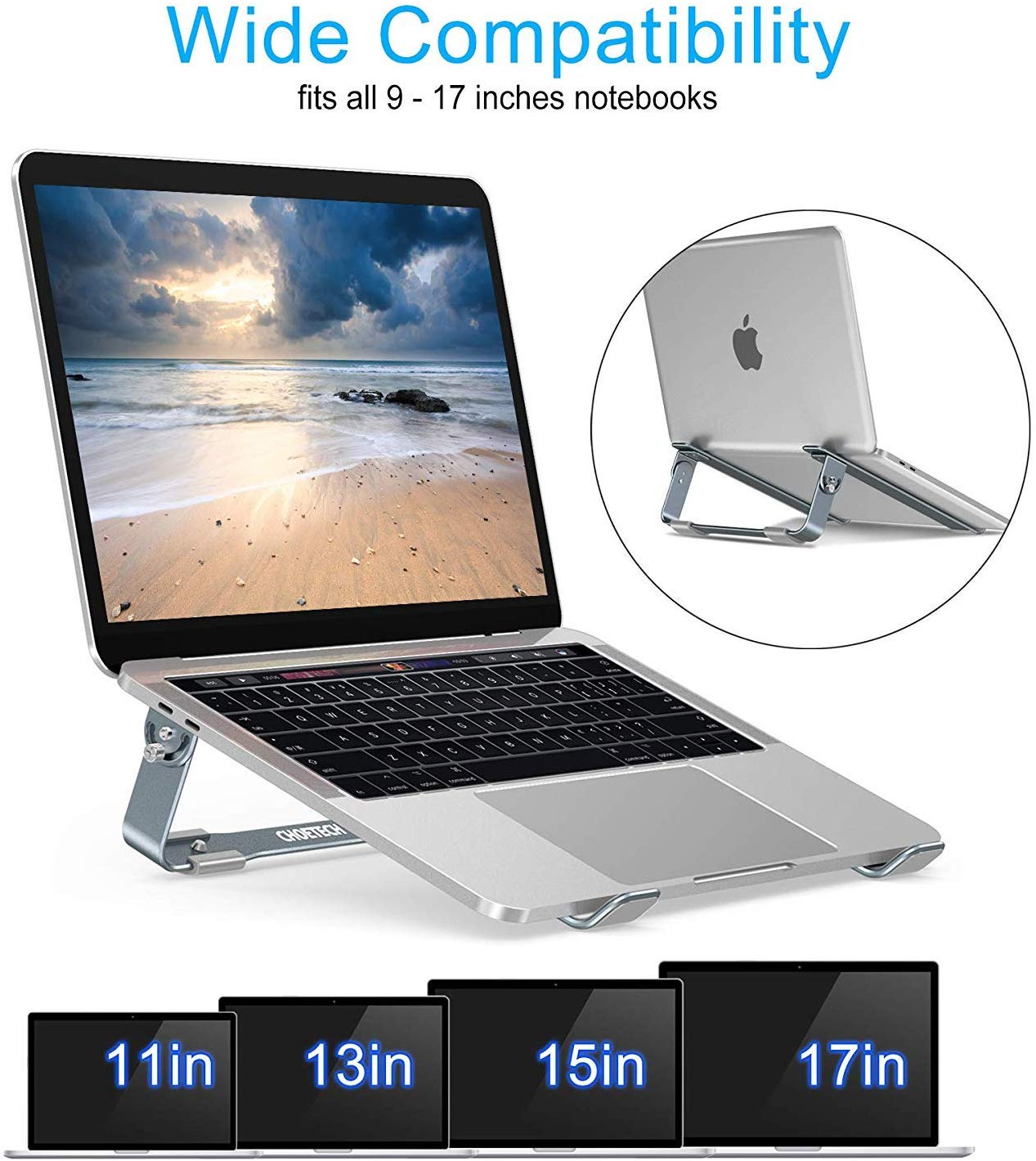 Đen - Giá đỡ Aluminum hiệu CHOETECH H033 cho Macbook Laptop 9 inch đến 17 inch giúp tản nhiệt thiết kế nhôm nguyên khối chống mỏi cổ khi làm việc - Hàng chính hãng