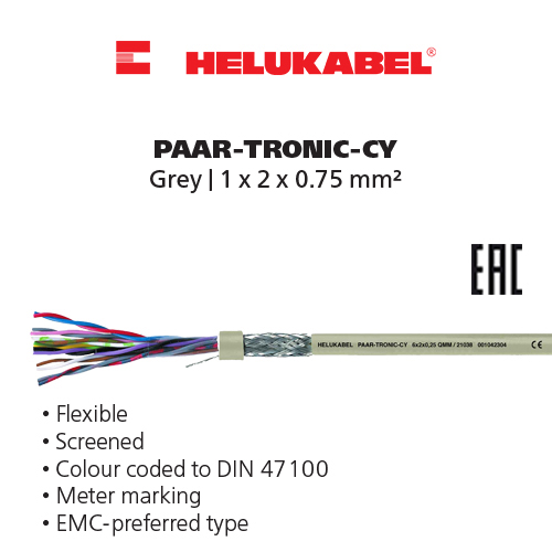 Dây cáp điều khiển HELUKABEL PAAR-TRONIC-CY | Grey | 1 x 2 x 0.75 mm²