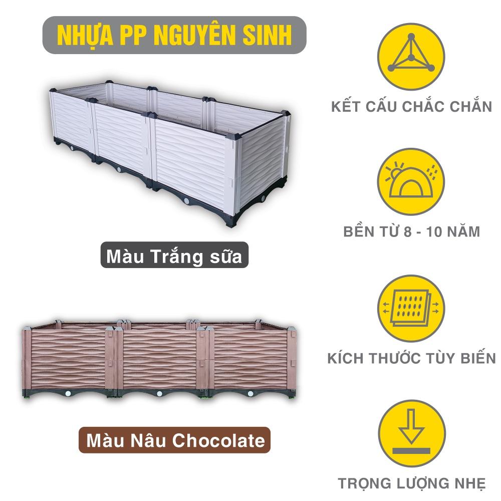 Chậu nhựa lắp ghép.Kích thước 50x150 cao 39 cm.Trồng rau, hoa, cây cảnh.Sang trọng - Thẩm mỹ - Bền hơn 10 năm.Bảo hành 1 năm toàn quốc cơ