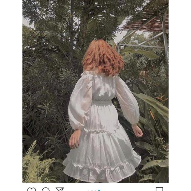 Váy babydoll, váy trắng trễ vai dáng dài hở lưng tay bồng đầm dự tiệc, mặc đi chơi, đi biển, siêu xinh, VAY002