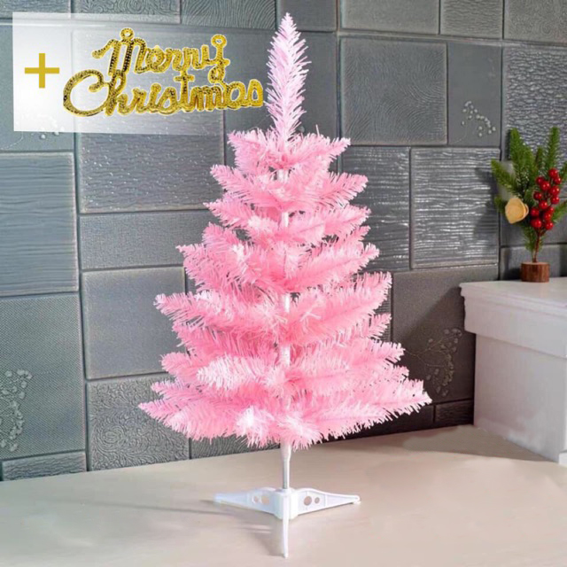Cây thông mini trang trí Noel cho phòng sảnh nhà văn phòng công ty tặng kèm chữ Merry ChristmasGnG ( Màu hồng 60cm )