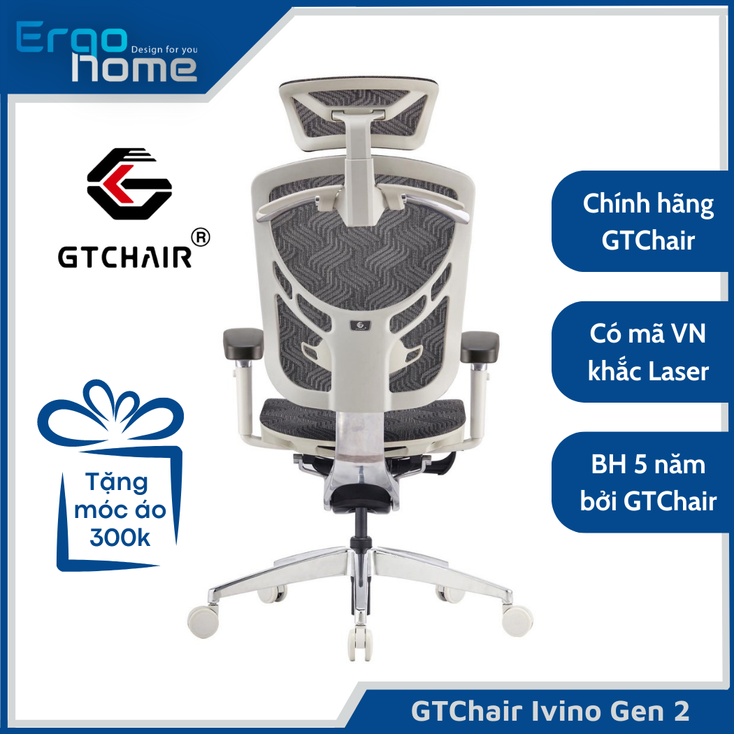 Ghế Làm Việc GTchair IVINO Công Thái Học bản tay 5D mới nhất, chổng đau mỏi thắt lưng, thiết kế chuẩn Công Thái Học - ERGOHOME