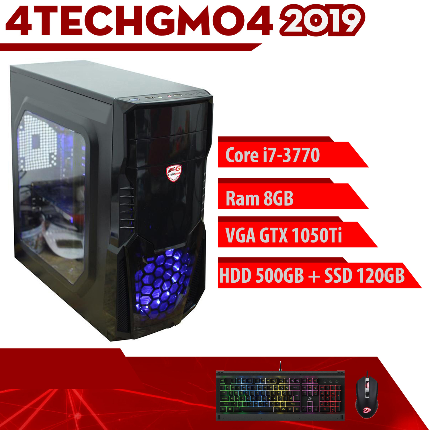 Máy tính Case PC Gaming Desktop cao cấp Core i7, Ram 8Gb, hai ổ cứng SSD + HDD, VGA 1050Ti, màn 22inch 4TechGM04 2019, thùng cây để bàn Full Led chiến mọi Game hay thế giới Maxsetting, Live Stream, thiết kế đồ họa, Edit Video, làm Youtube. - Hàng Chính Hãng.