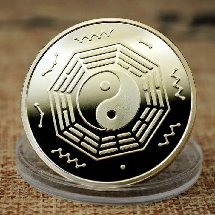 Xu Quan Âm Bát Quái Âm Dương, xu phong thủy bảo vệ bình an, cầu may mắn, dùng mang theo trong túi, xỏ lỗ đeo dây, treo trong nhà, trên xe - SP002466