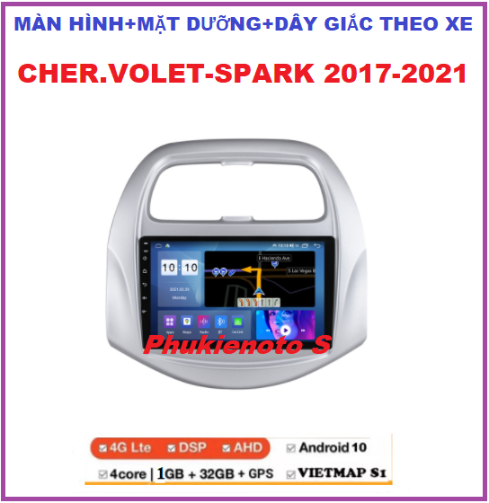 BỘ Màn hình DVD android lắp cho xe ô tô CHER.VOLET-SPARK đời 2017-2021 (kèm mặt dưỡng và dây giắc), đầu dvd lắp sim4G ram1G-rom32G, xem camera,YOUTOBE, đinh vị GPS...