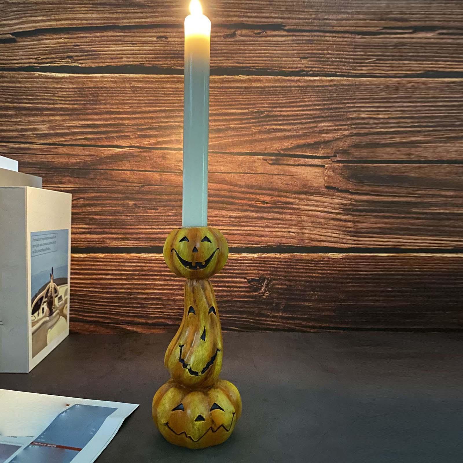 Halloween Candle Holder, Pumpkin Candlestick Holder Decorative Tabletop Taper Candle Holder for Club, Haunted House, Party, Holiday, Home