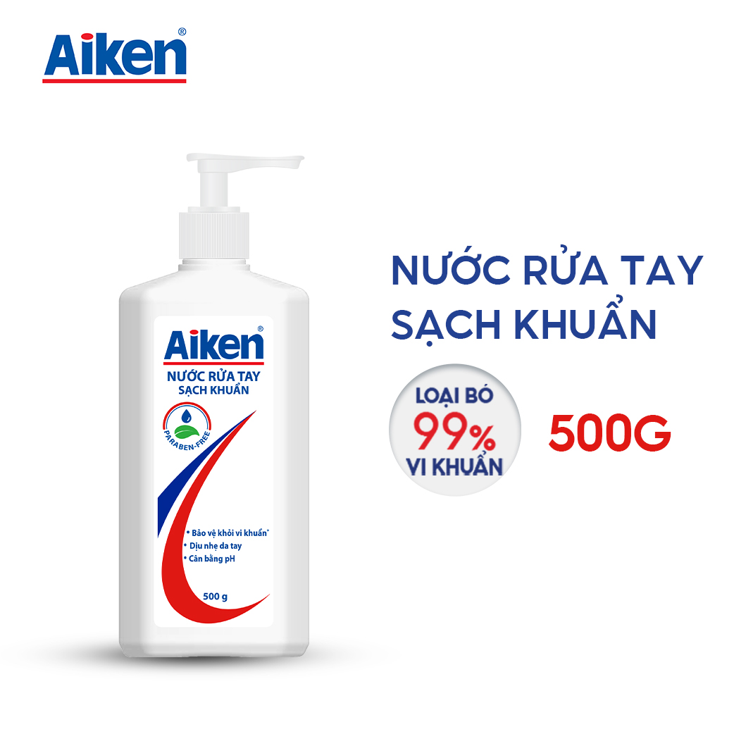 Combo 6 nước rửa tay xà phòng sạch khuẩn Aiken 500g / chai