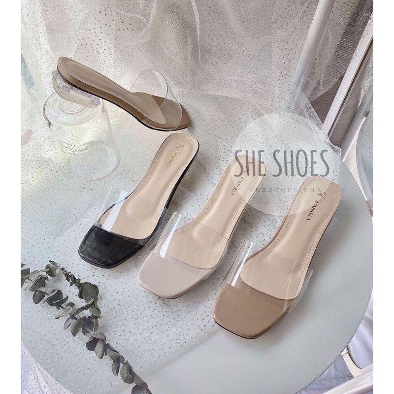 GUỐC DA BÓNG QUAI MICA 1 BẢN ĐEN NUDE - 3P