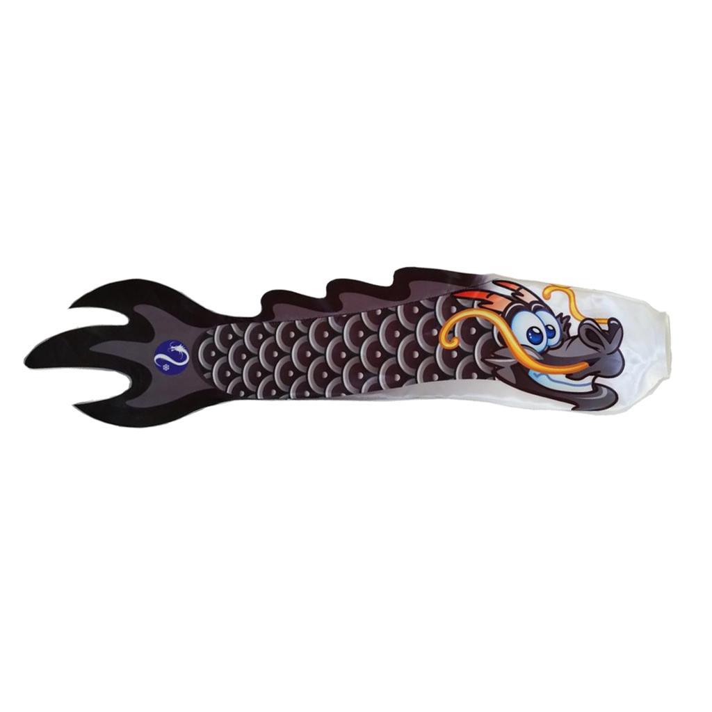 2-4pack Creative Dragon Flag Outdoor Windsock Carp Streamer Hanging Decor Black