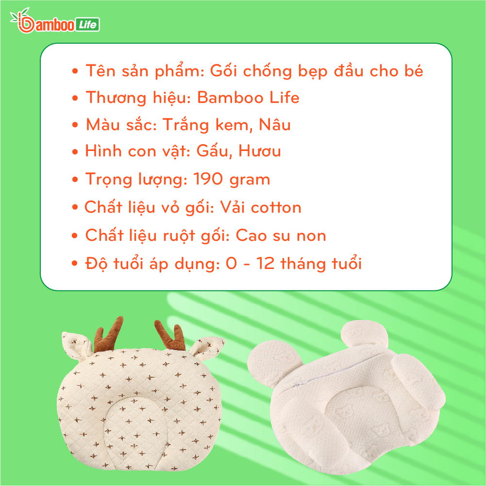 Gối chống bẹp đầu cho trẻ sơ sinh Bamboo Life Gối cao su non chống bẹp đầu méo đầu móp đầu Gối cho trẻ sơ sinh cao cấp êm ái BL101 hàng chính hãng