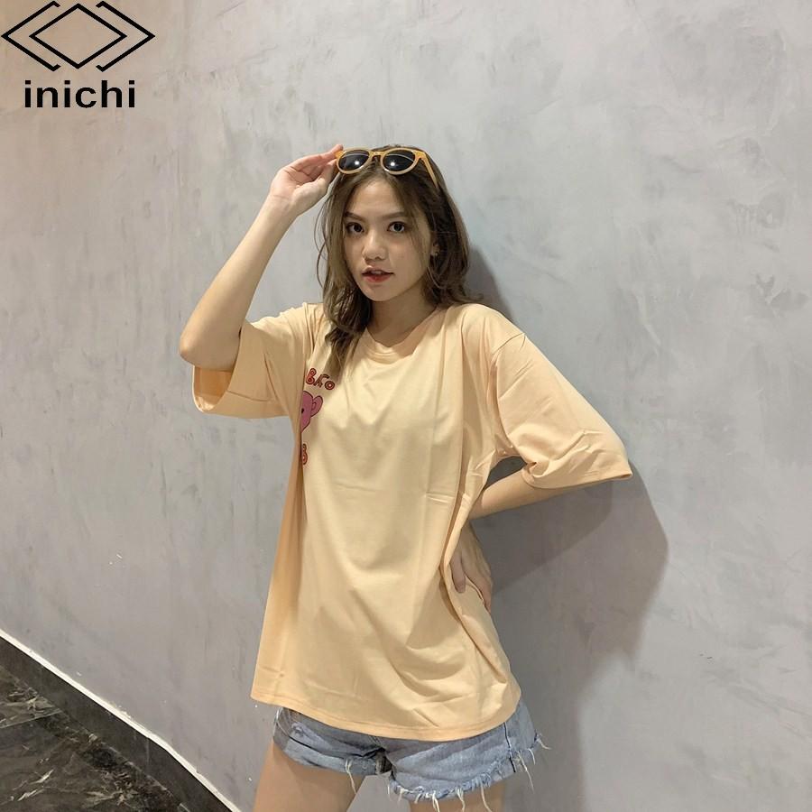 Áo thun INICHI unisex tay lỡ form rộng in hình chú gấu - IC608 màu hồng