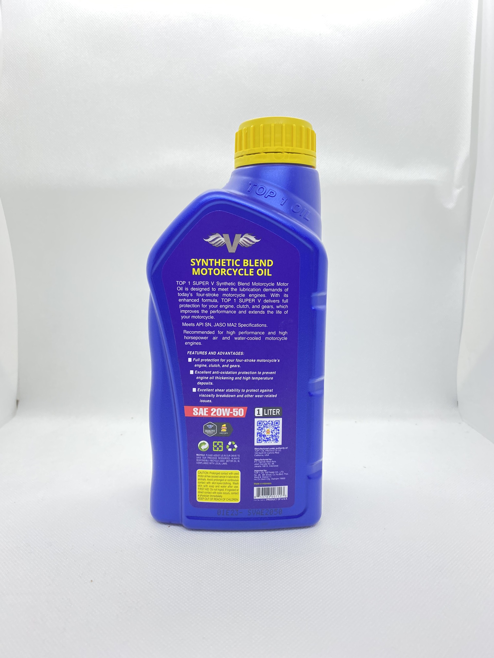 Nhớt xe số cao cấp Top 1 SUPER V 20W50 1L, bao bì mới dạng chai