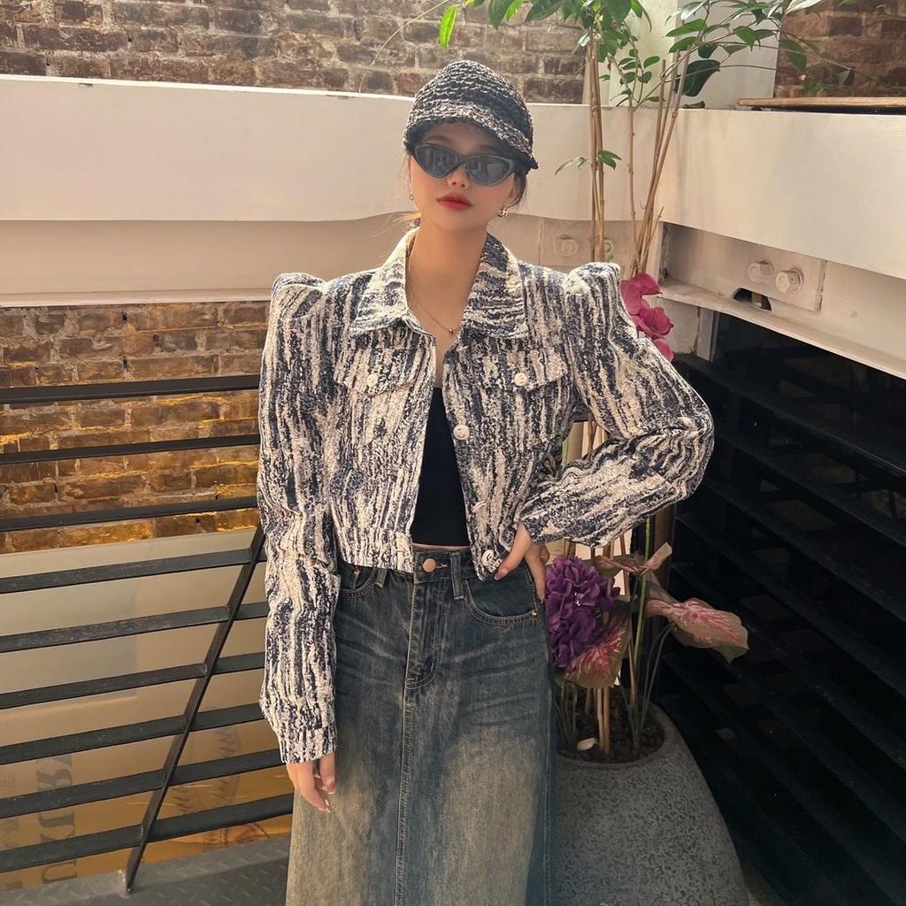 Hàng Mới Về Áo Khoác Denim Màu Nhuộm Phong Cách Harajuku Thời Trang Thu Đông 2022