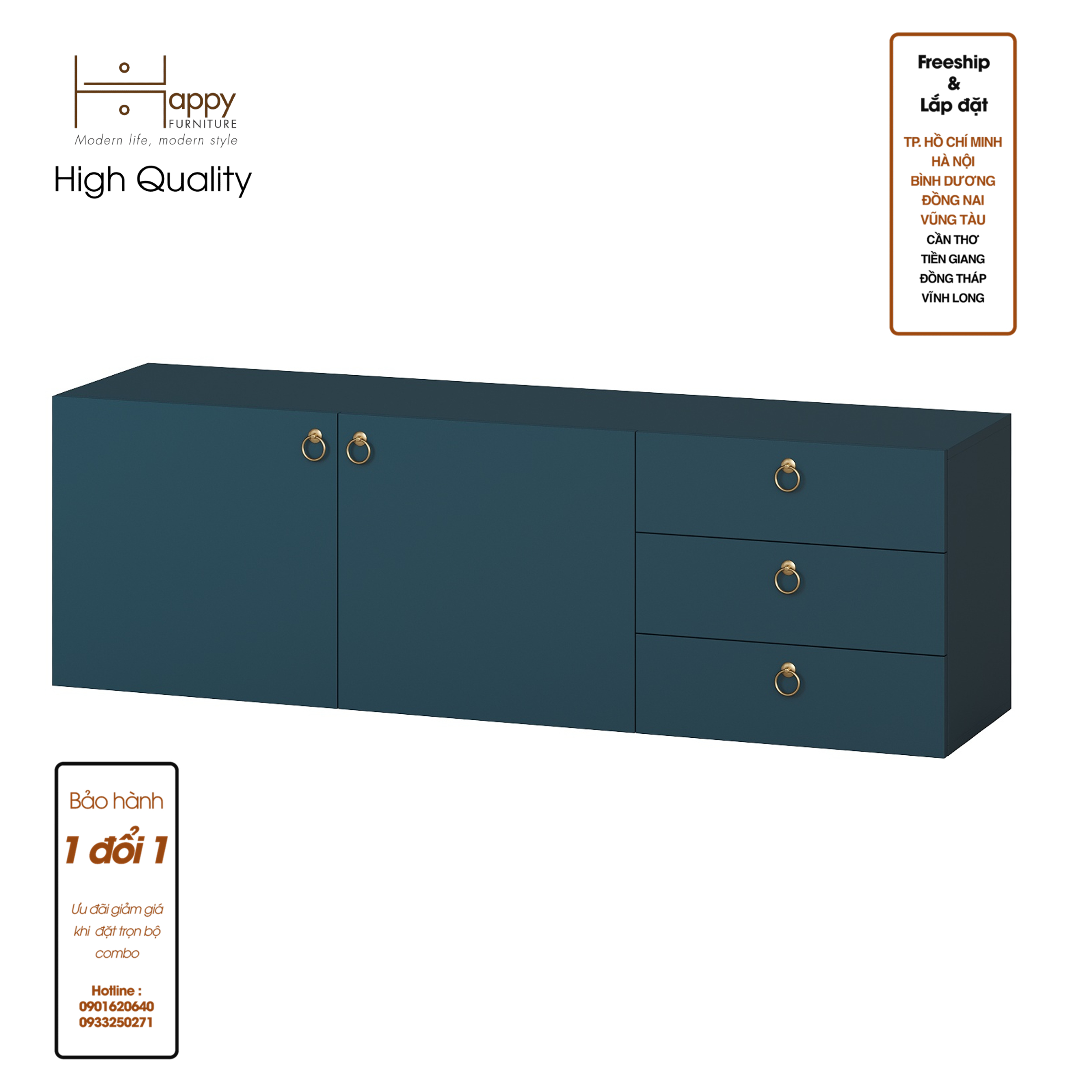 [Happy Home Furniture] WESLEY, Kệ Tivi 3 ngăn kéo - 2 cửa mở, 160cm x 40cm x 50cm ( DxRxC)   , KTV_004