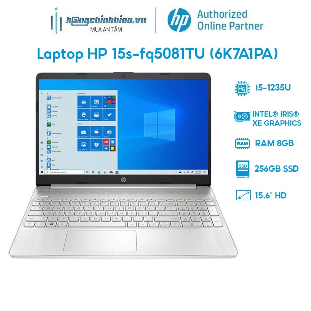 Laptop HP 15s-fq5081TU 6K7A1PA i5-1235U | 8GB | 256GB | 15.6' HD | Win 11 Hàng chính hãng