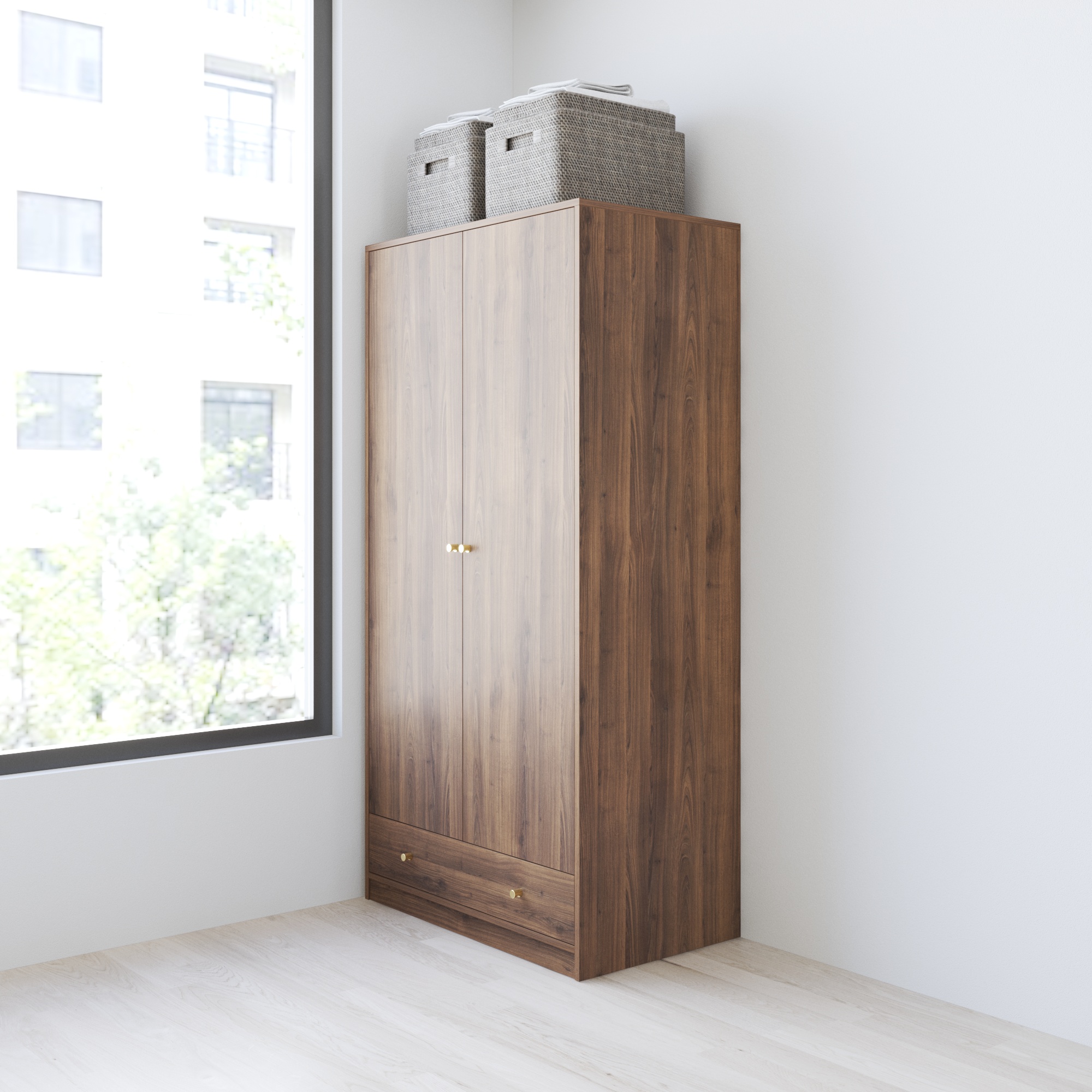HAPPY FURNITURE , Tủ quần áo 2 cửa mở 1 ngăn kéo - HAPPI, TCM_232 , 90cm x 54cm x 180cm DxRxC