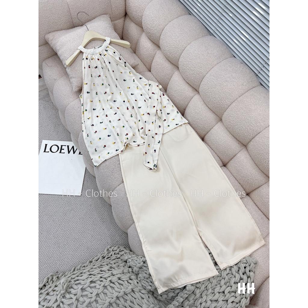 SET BỘ ĐI CHƠI, SET 2 MÓN ÁO YẾM HOA PHỐI QUẦN SUÔNG ỐNG RỘNG CỰC SANG HÀNG QUẢNG CHÂU CAO CẤP