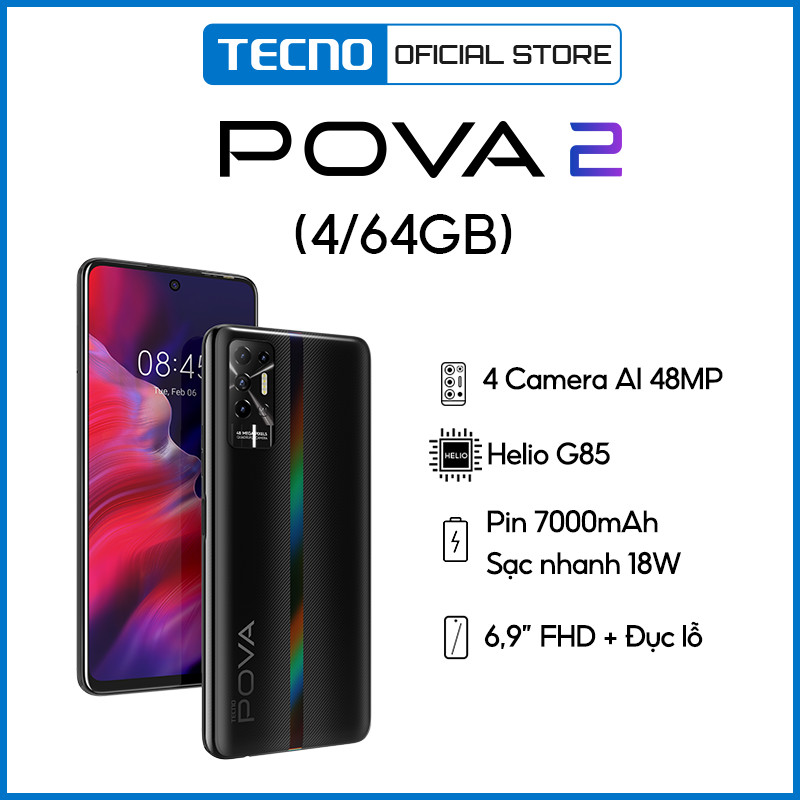 Tecno Pova 2 4GB l 64GB - Điện Thoại Thông Minh Chiến Game Cực Đỉnh - Hàng Chính Hãng