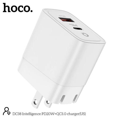 Hình ảnh Củ sạc nhanh hoco. DC38 – Hàng Chính Hãng 2 cổng ( USB + Type- C ) 3.1A, PD 20W, Q.C 3.0  hỗ trợ sạc nhanh cho điện thoại