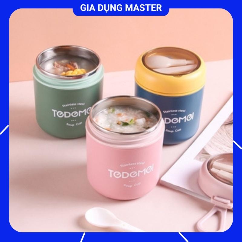 Bình ủ cháo, cốc đựng canh Tedemei chất liệu Inox 304, có kèm theo thìa, dung tích 530ml giữ nhiệt