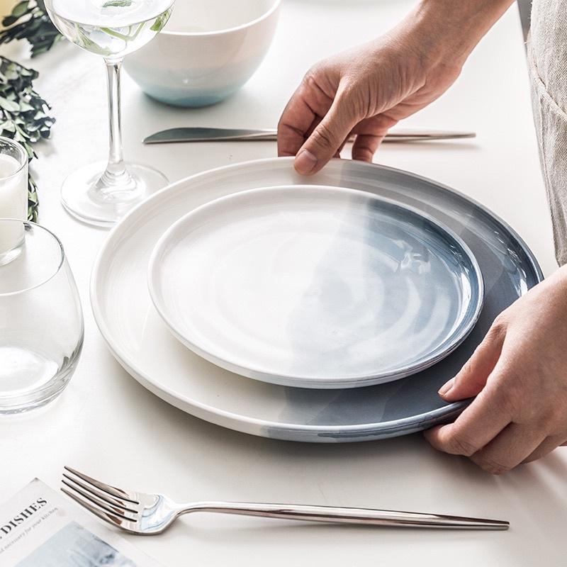 Bộ bát đĩa sứ cao cấp ombre APLS xanh xám phong cách Bắc Âu, Đĩa sứ, Bát sứ ,Tô canh, đĩa gia vị