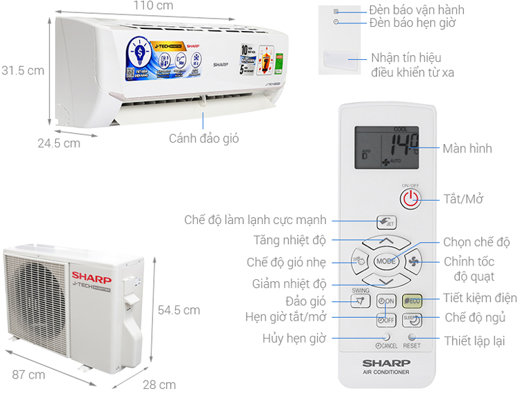 Điều Hòa Inverter Sharp AH-X18VEW (18.000Btu) - Hàng Chính Hãng