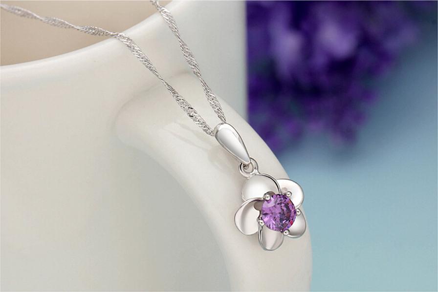 Dây chuyền bạc 925 mặt bông hoa đá Tím - Trang sức nữ