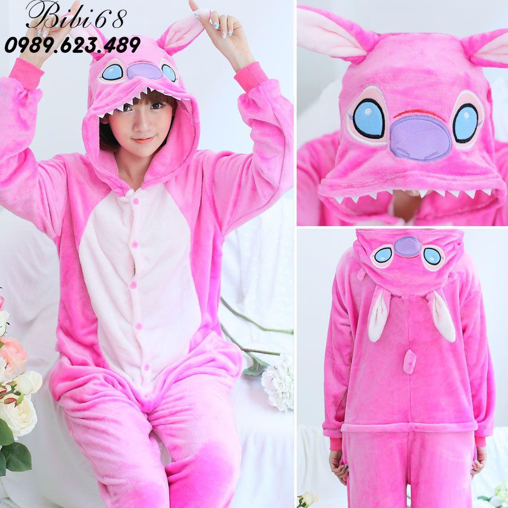 Bộ Đồ hình thú pikachu hồng liền thân lông mịn Pijama Cho Người Lớn và Trẻ Em Hoạt Hình Cosplay