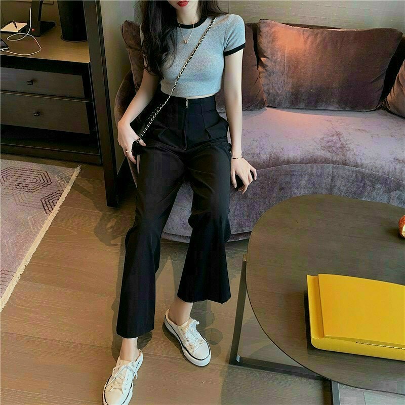 Quần Ống Rộng Cạp Cao Khoá giữa ,Quần Culottes Lưng Cao Dáng Suông Sang Trọng