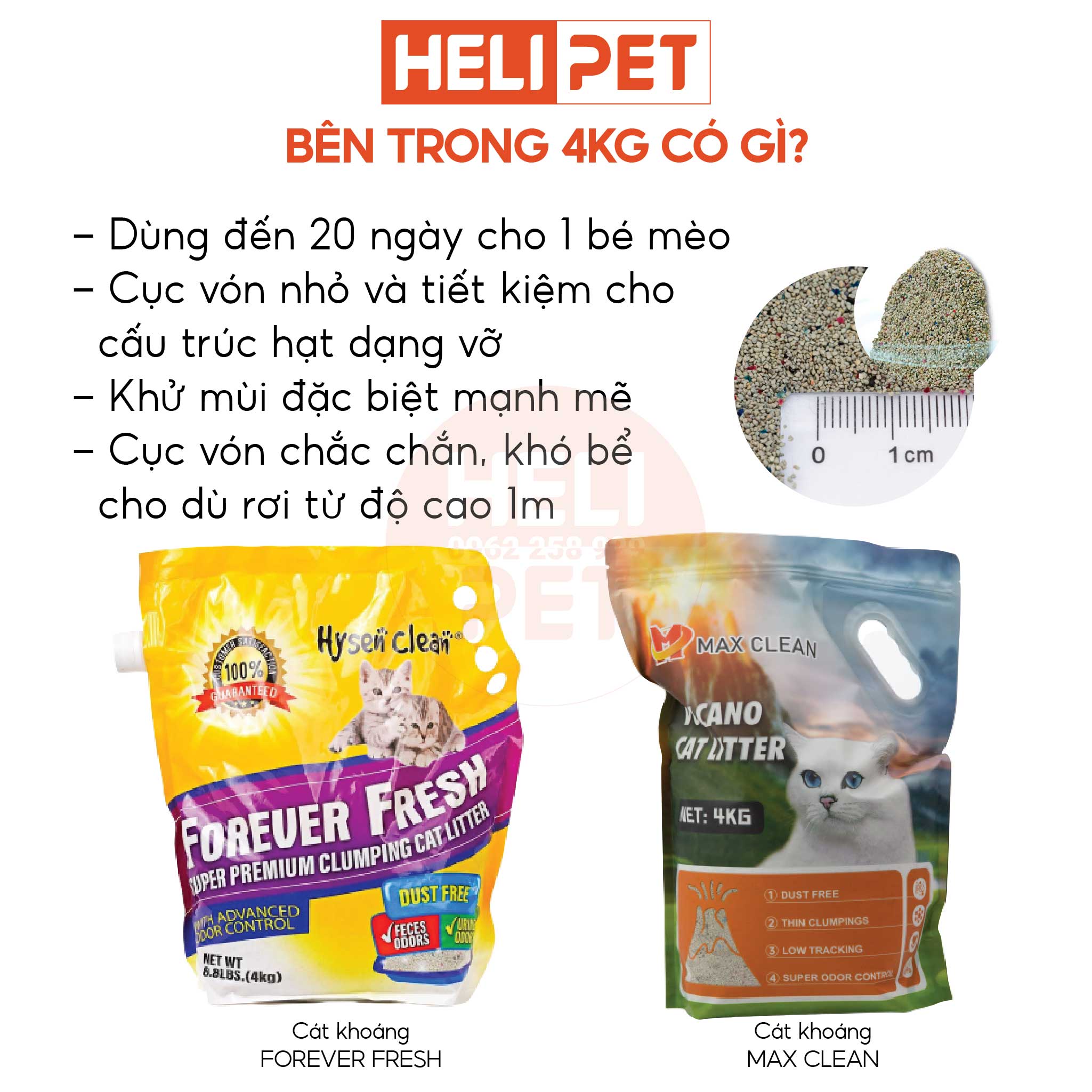 Cát Vệ Sinh Cao Cấp Cát Khoáng Dùng Cho Khay Vệ Sinh, Máy Vệ Sinh Cho Mèo 4Kg Siêu Vón Siêu Ít Bụi- HeLiPet