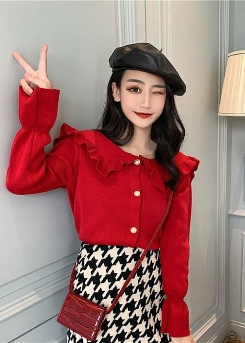 áo len dài tay - dỏ