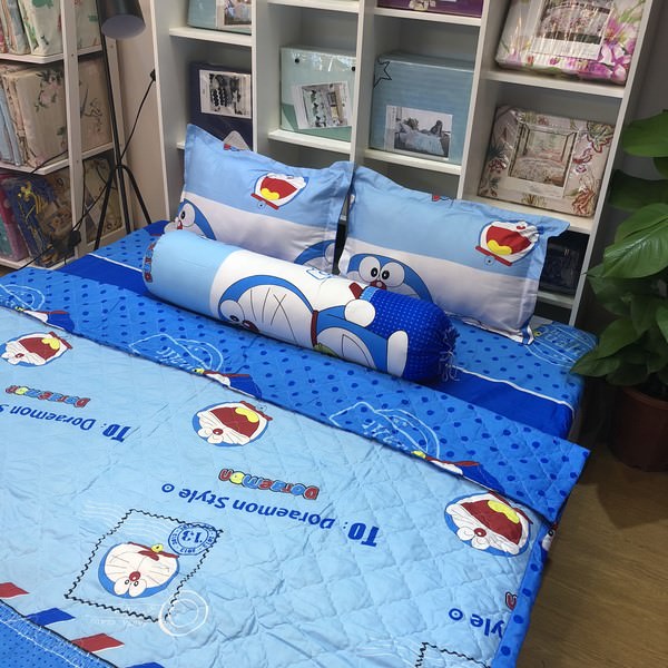 Bộ Chăn Ga Chun Đô Rê Mon CH23 - Xanh Dương