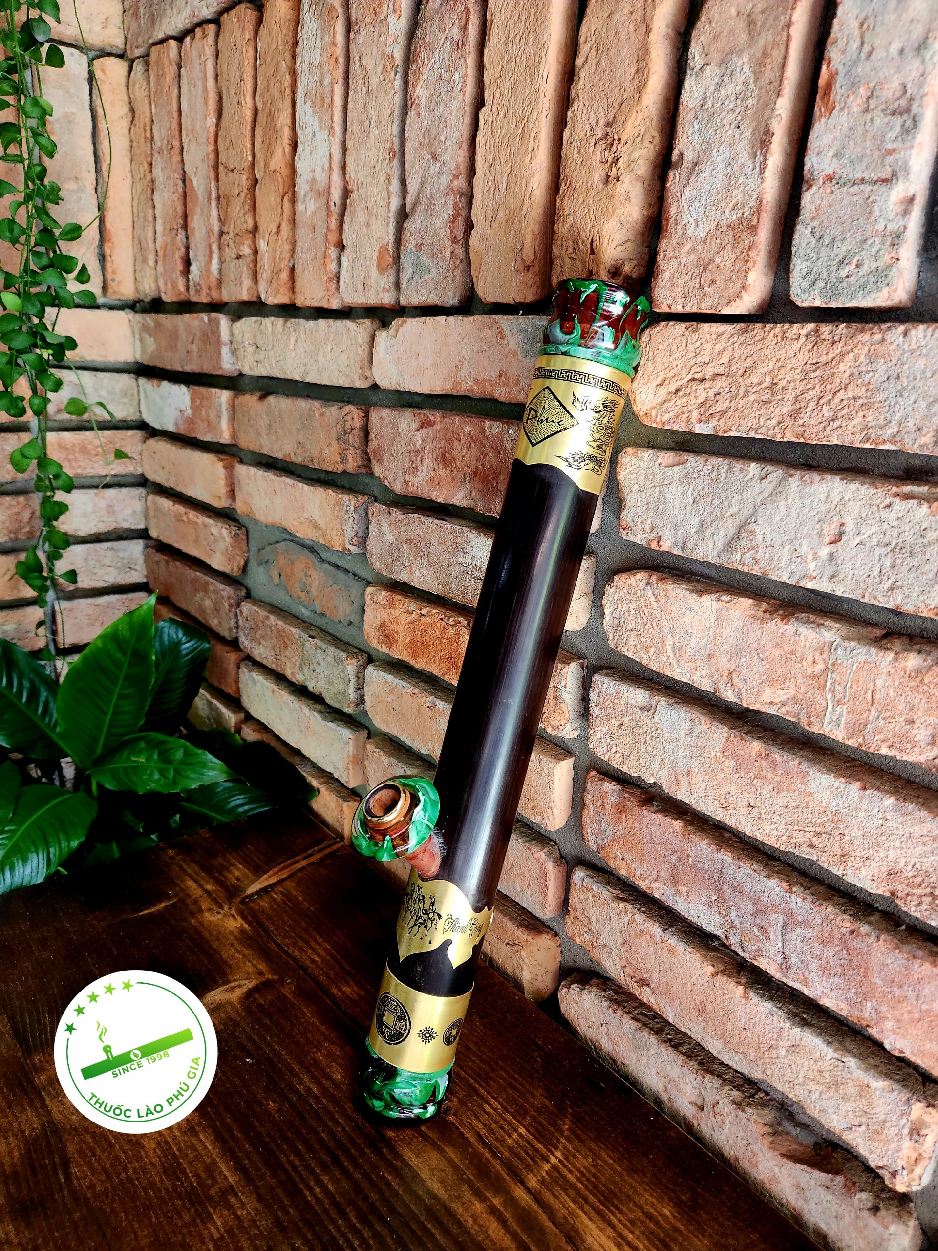Điếu cày mini du lịch trúc rút loại full ngọc VIP - Tặng kèm 1 gói thuốc đồng tôm mộc loại đậm say hảo hạng