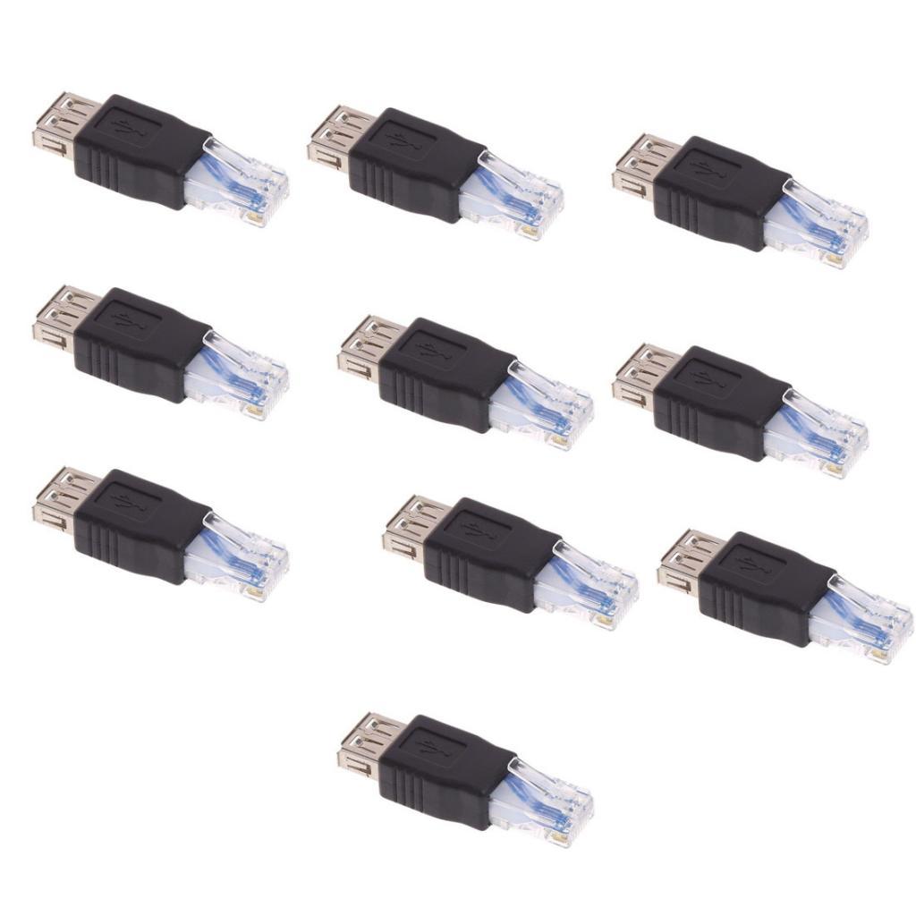 10 Pieces  Male to USB Female LAN Network Sockets Adapter Converter