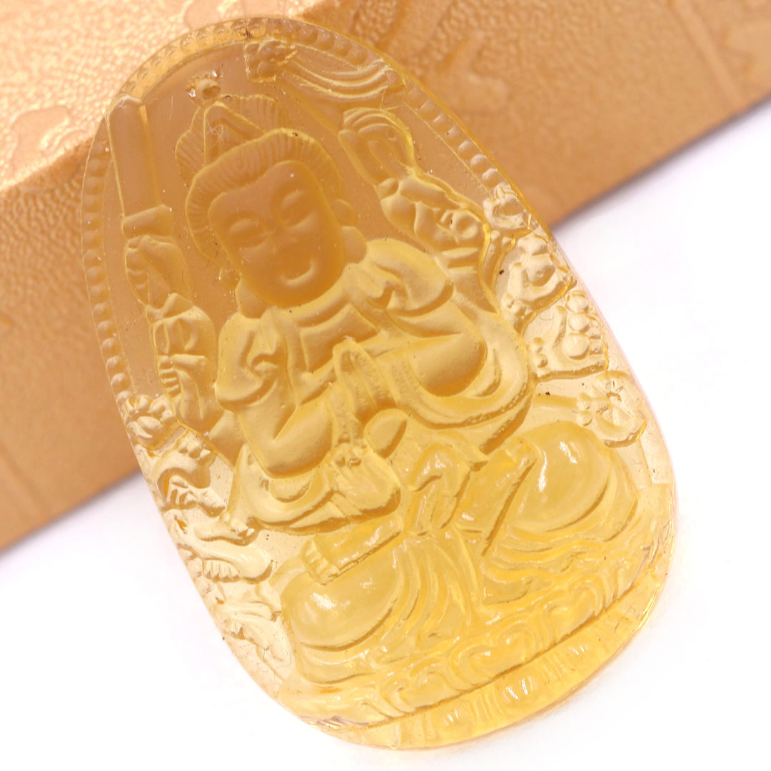 Mặt Phật Thiên thủ thiên nhãn 5 cm  thuỷ tinh vàng kèm móc và dây chuyền inox vàng, Mặt Phật bản mệnh, Quan âm nghìn tay nghìn mắt