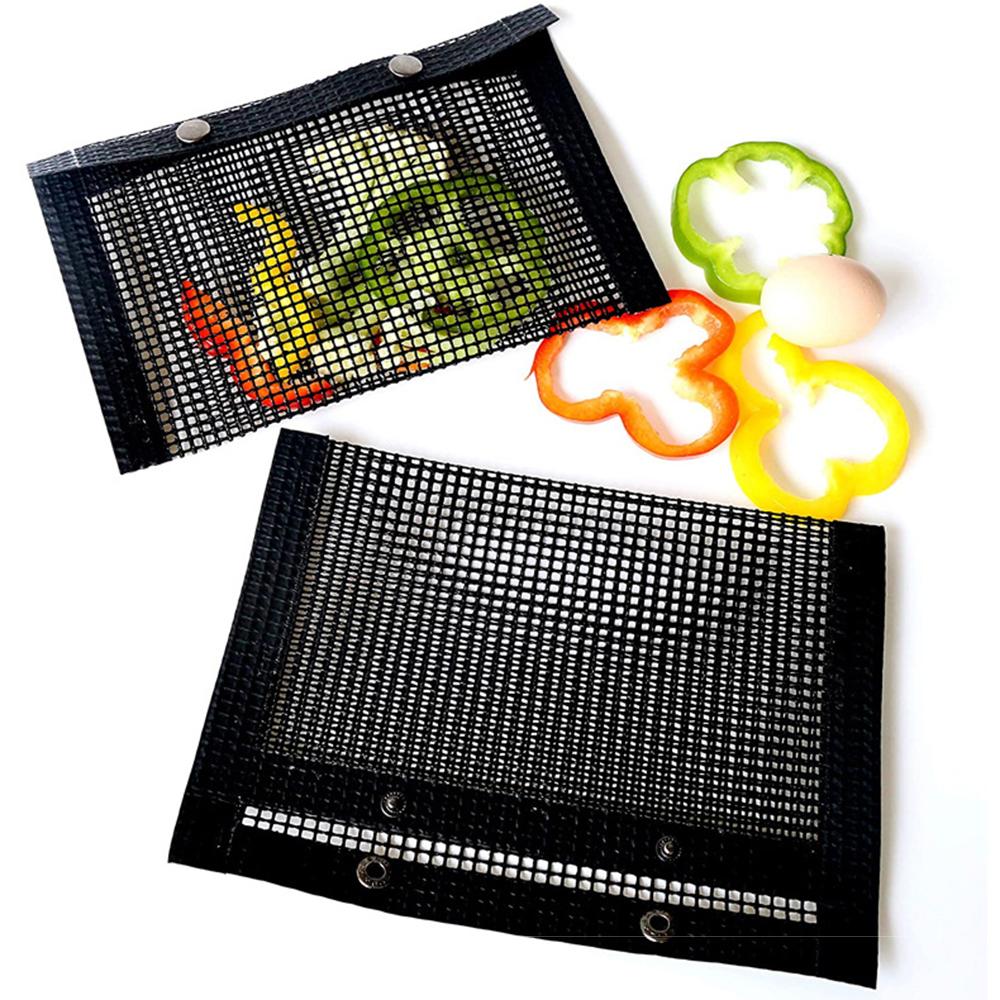 Set 2 Túi Lưới Nướng Bbq Không Dính Có Thể Tái Sử Dụng Kèm 2 Cọ Quét Bbq Tiện Dụng Phù Hợp Cắm Trại Dã Ngoại