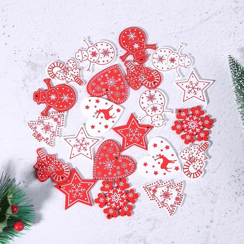 Phụ kiện treo trang trí cây thông Noel bằng gỗ thủ công với nhiều kiểu dáng in hình bông tuyết xinh xắn