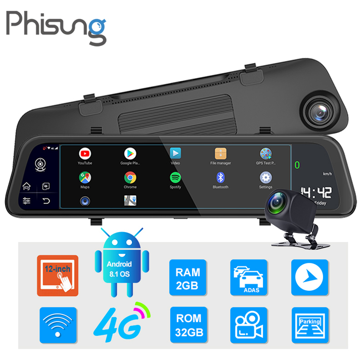 Camera hành trình gương ô tô, xe hơi cao cấp Z68 tích hợp 4G, Wifi, màn hình cảm ứng 12 inch